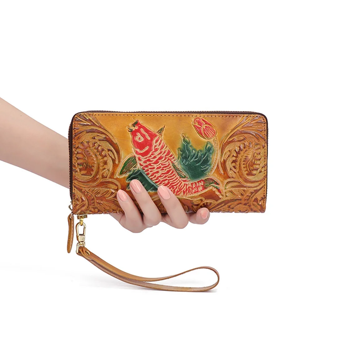 Retro Embossing Handmade Fish Pattern Wallet