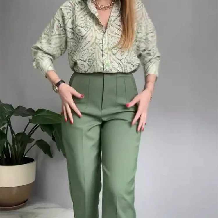 🌿Women's Printed Button Shirt & Pants 2-Piece Set