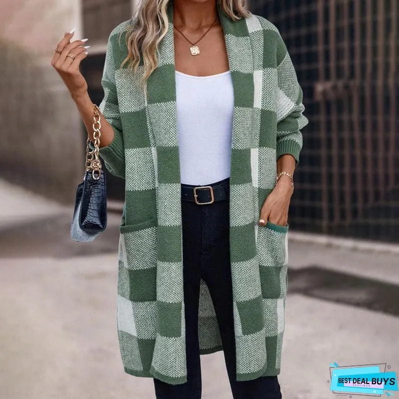 Casual Plaid Knitted Cardigan