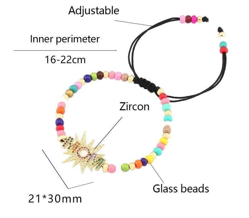 Ethnic Style Bohemian Letter Copper Beaded Inlay 18K Gold Plated Zircon Drawstring Bracelets