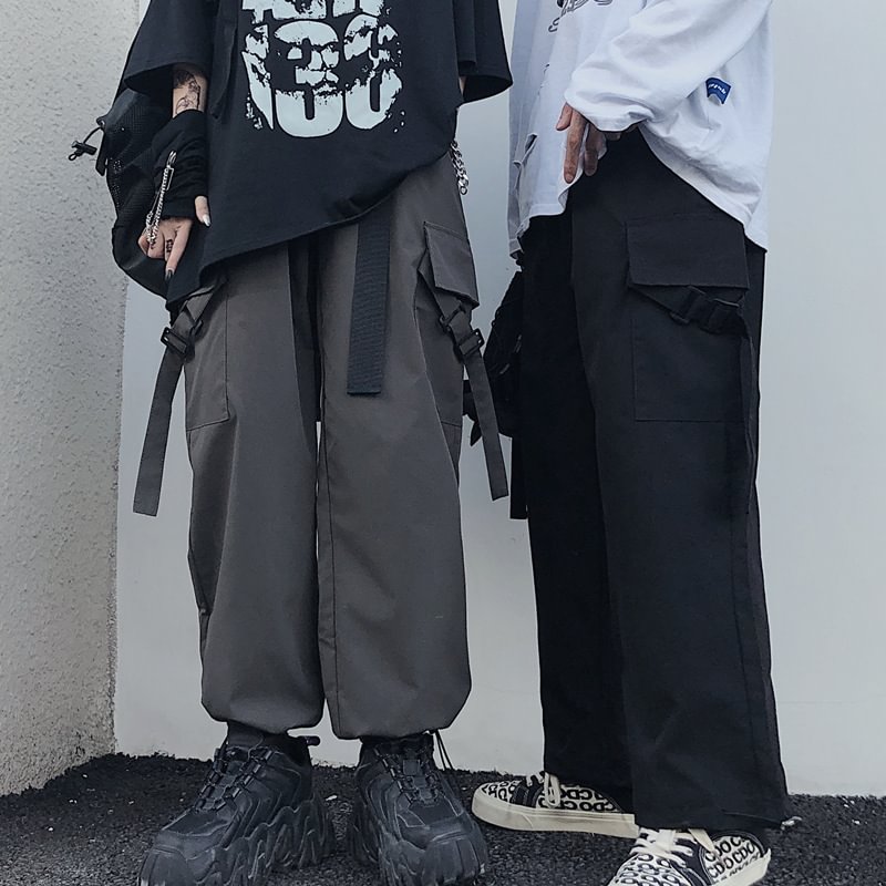 Ins harajuku style high street streamer overalls men and women loose trousers leggings sports pants