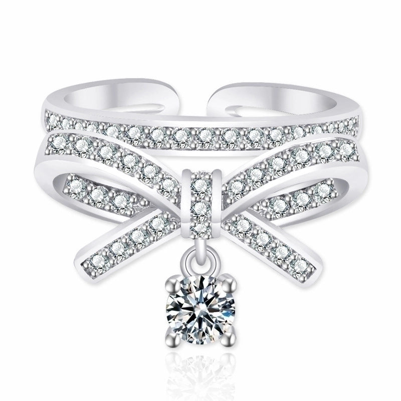 Minimalist Solid Color Copper Plating Inlay Artificial Diamond Rings 1 Piece