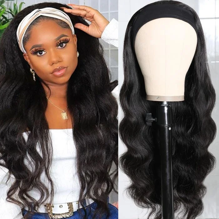 Flash Sale For No Glue & No Sew In Headband Wig 150% Density Straight/ Body Wave Scarf Wigs