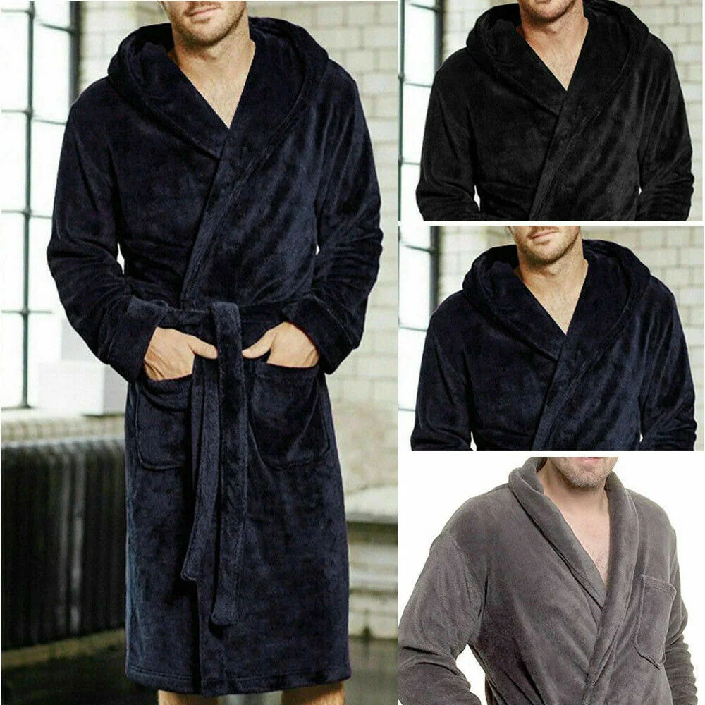 Fashion Casual Mens Bathrobes Robe V Neck Long Sleeve Couple Men Woman Robe Plush Shawl Kimono Warm Male Bathrobe Coat