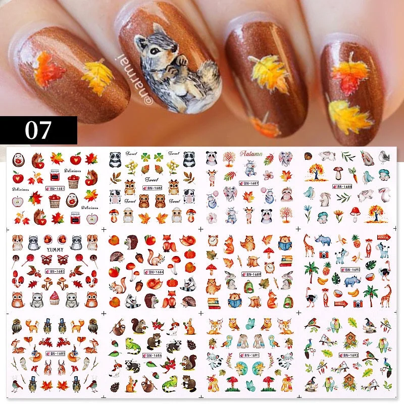 12 Designs Nail Stickers Set Mixed Floral Geometric Nail Art Water Transfer Decals Sliders Flower Leaves Manicures Decoration-Nail Inspo