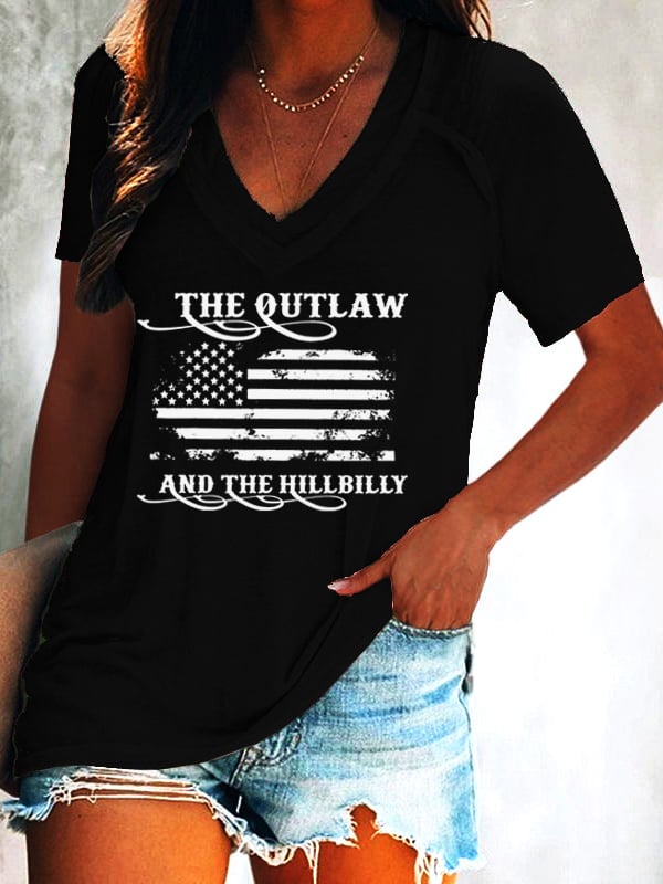 Women's The Outlaw and The Hillbilly Print V-Neck T-Shirt