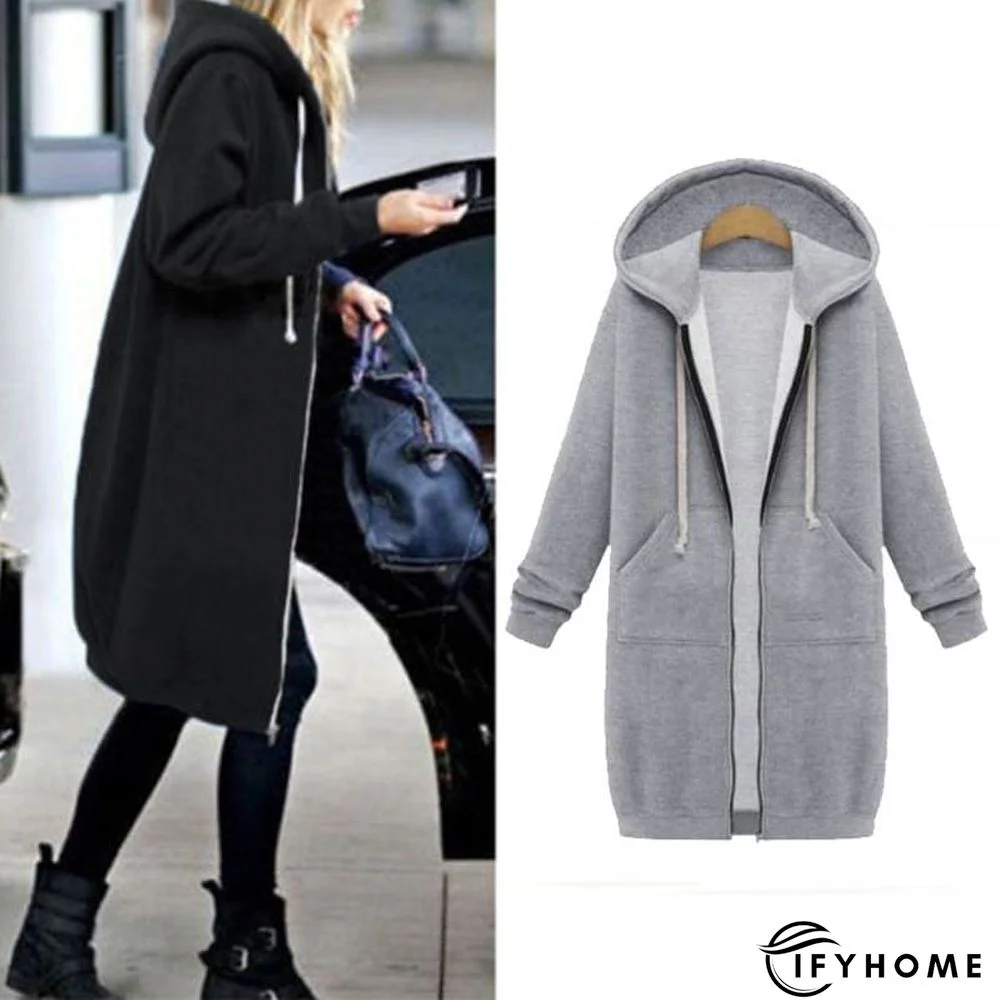 Autumn Winter Women Casual Long Zipper Hooded Jacket Sweatshirt | IFYHOME