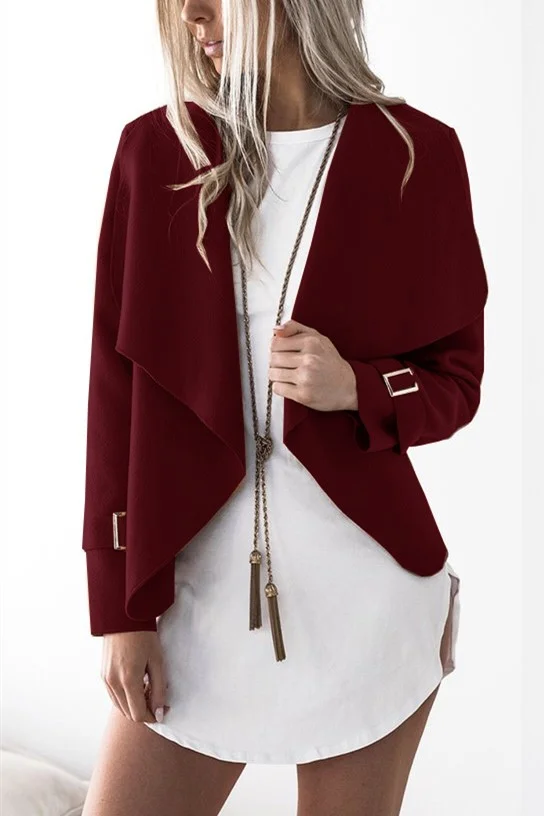 Wine Red Fashion Casual Lapel Coat Top | EGEMISS