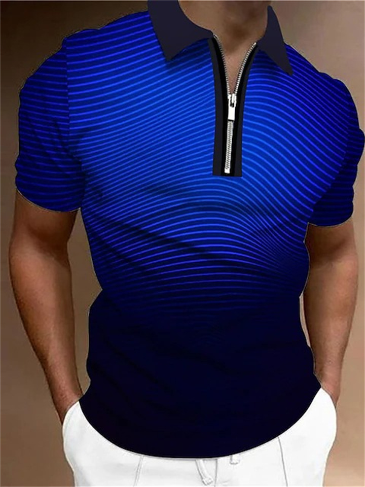 Fashion Polo Shirt Men's Zipper Short-sleeved Blue Red Purple Green