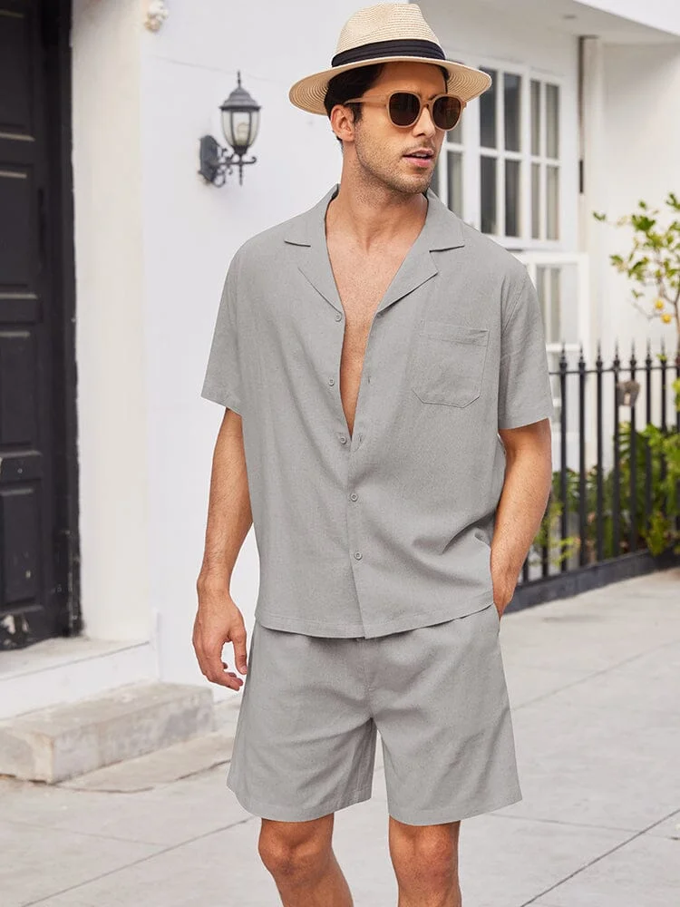 Casual Linen Short Sleeve Shirt Sets