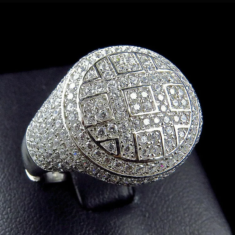 Iced Out Cubic Zircon Round Ring for Men