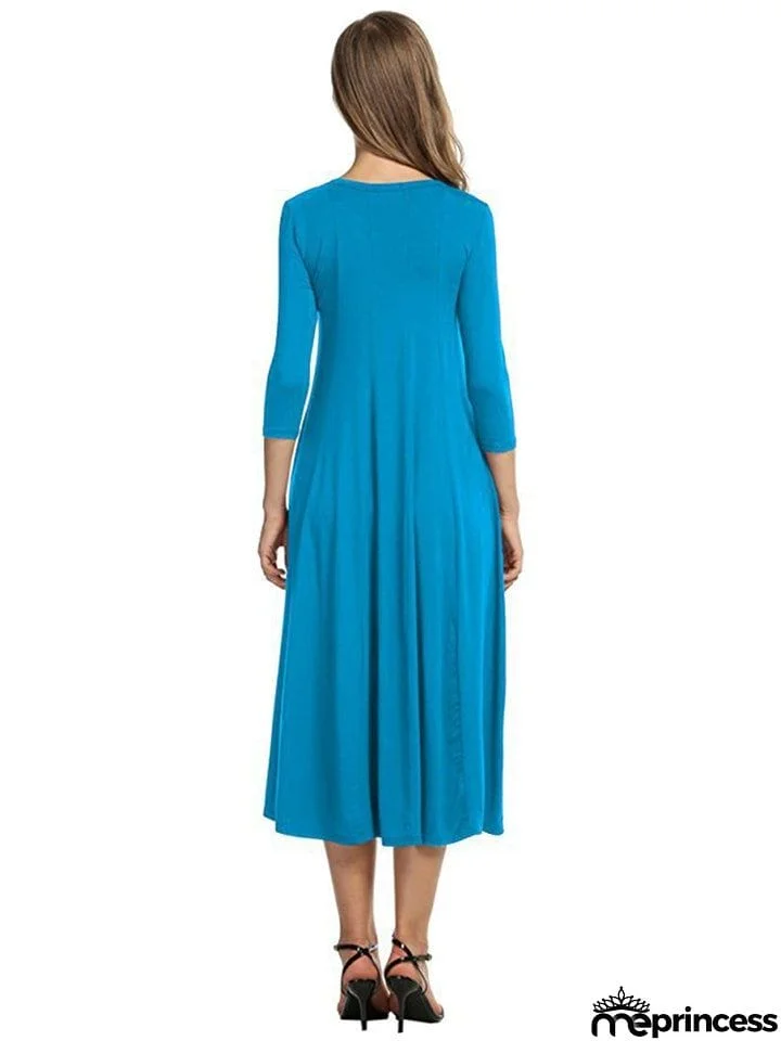 Stylish Solid Color Round Collar Pullover Dresses