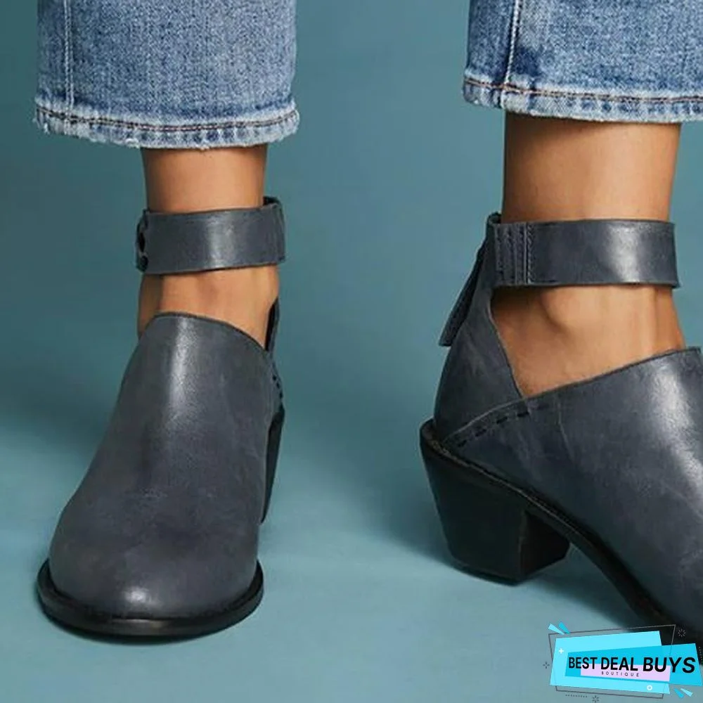 Chunky Heel Zipper Breathable Comfortable Shoes