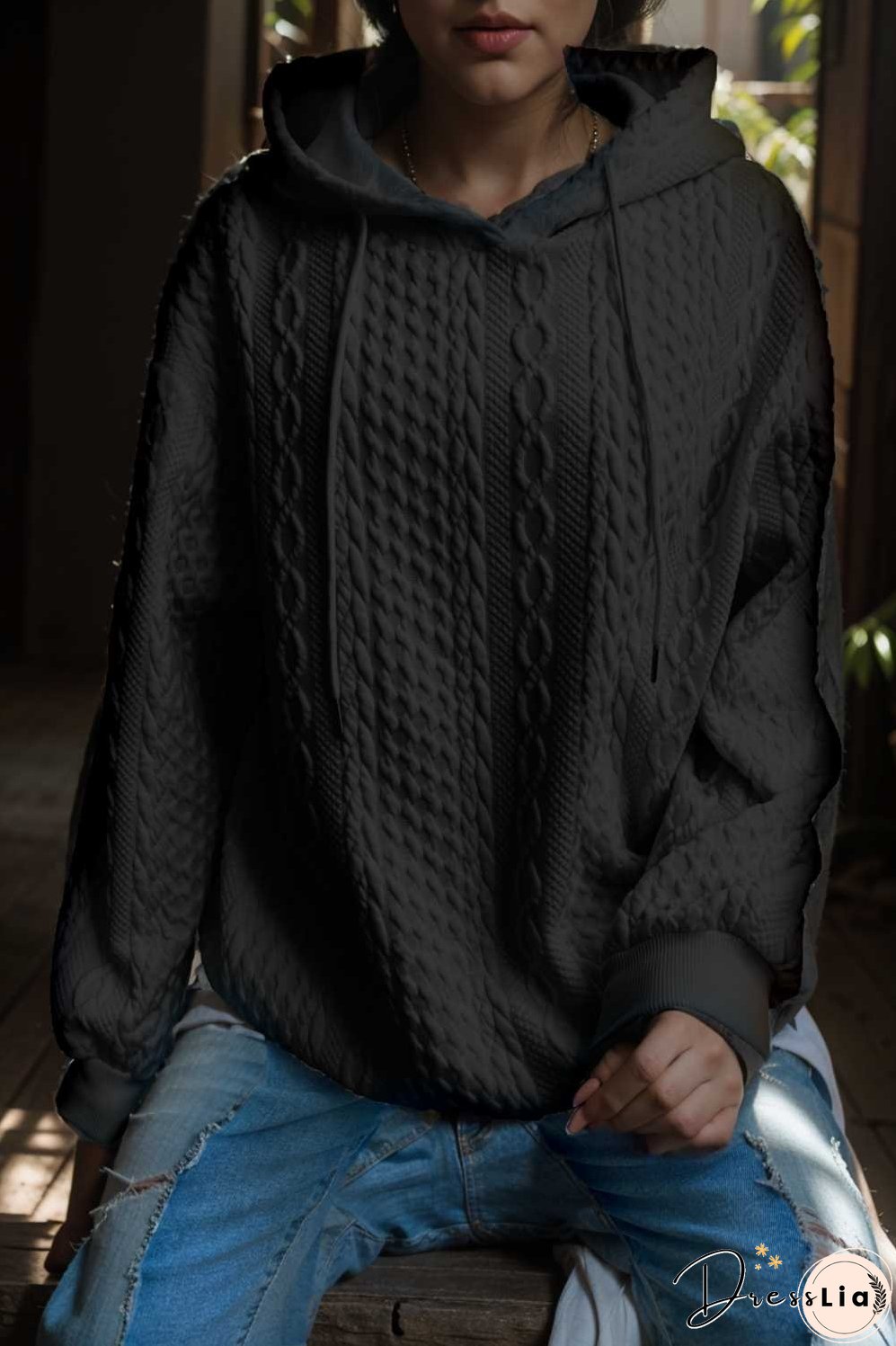 plus size casual hoodie women s plus solid ribbed long sleeve slight stretch hoodie drawstring sweatshirt