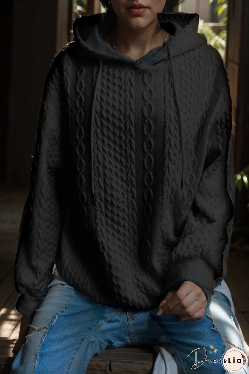 plus size casual hoodie women s plus solid ribbed long sleeve slight stretch hoodie drawstring sweatshirt