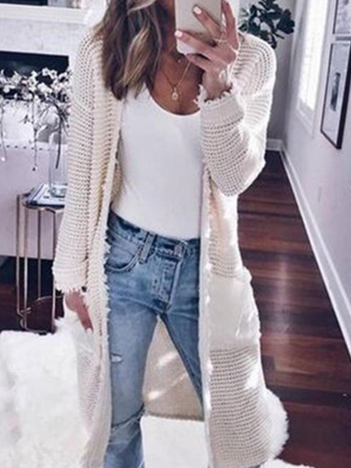 Casual Knitted Long Sleeve Plain Pocket Cardigans