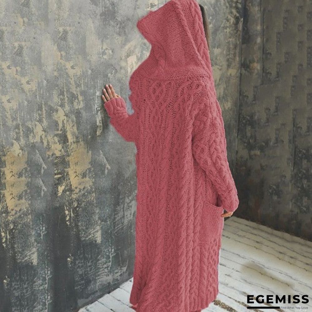 Cardigan Braid Lazy Wind Hooded Long Cardigan Sweater | EGEMISS
