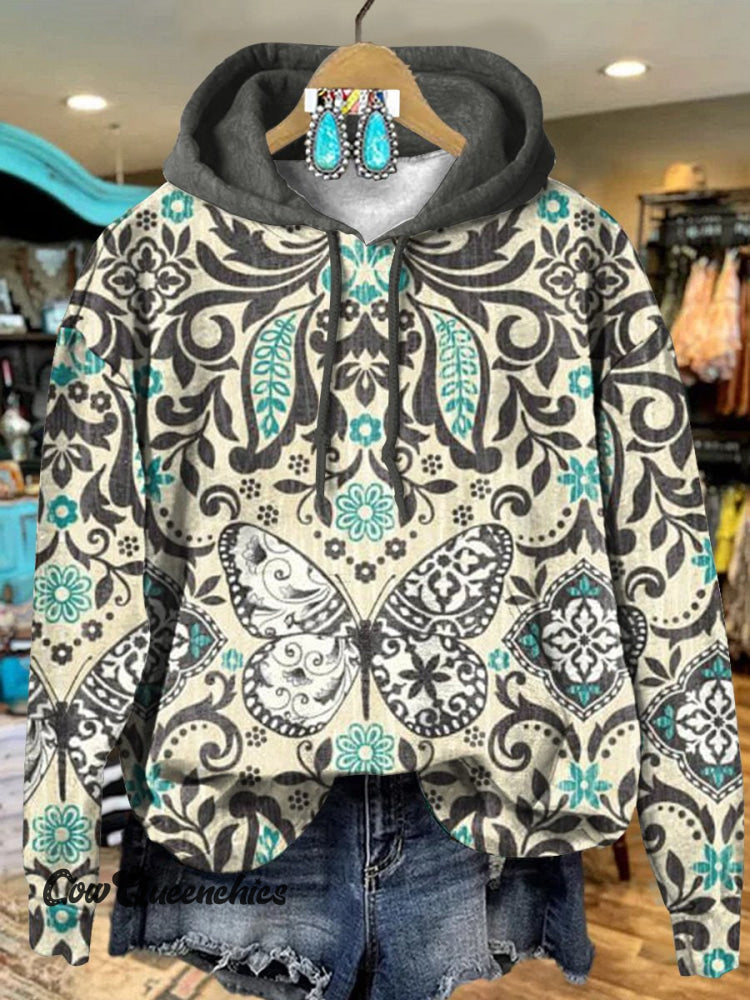 Retro Pattern Butterfly Art Print Casual Hoodie Sweatshirt Multicolor / S
