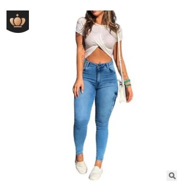 Uveng Uveng And Winter New Zipper Folded Women's Trousers Pocket Fashion Thin White Tower Women's High-Waisted Small-Footed Jeans