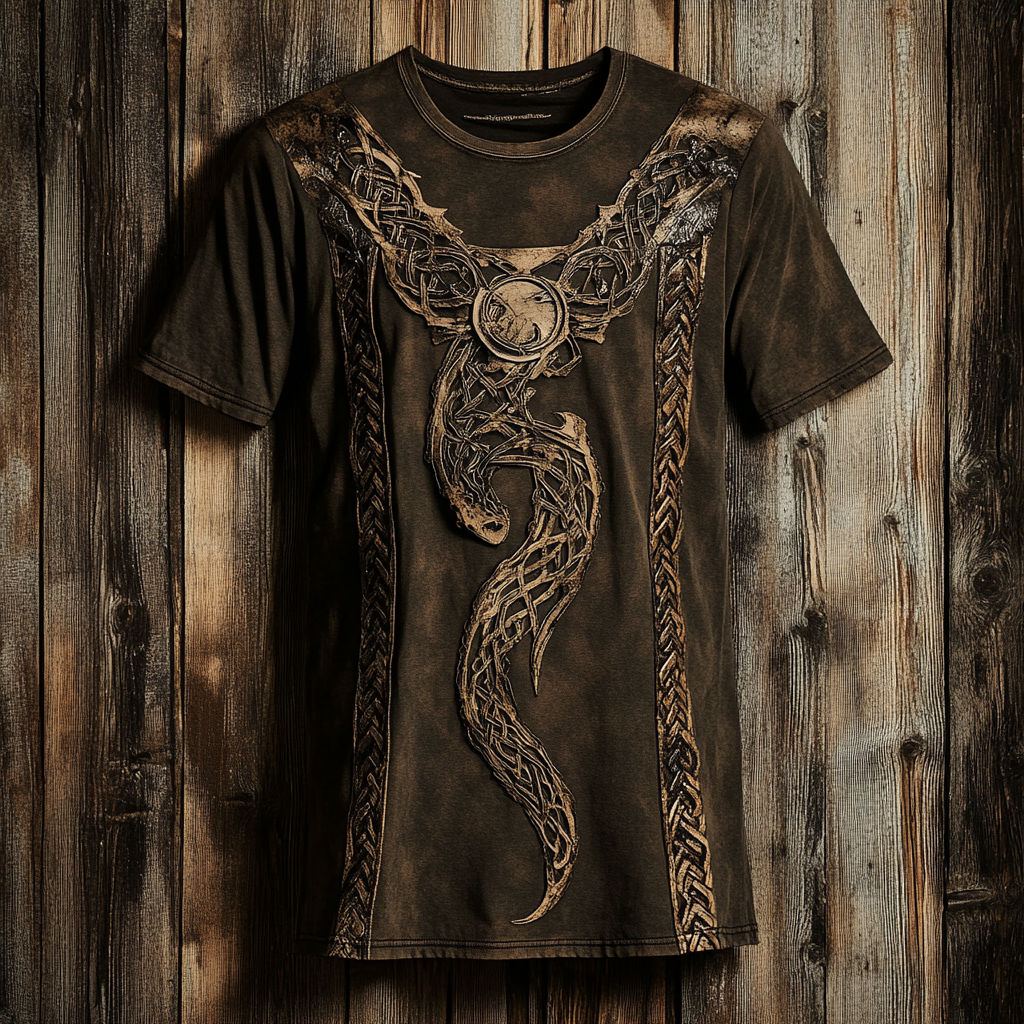 Men's Viking Jormungandr Knot Totem Vintage Print T-shirt