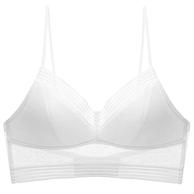 DERUILADY Sexy Seamless Bras For Women U Backless Bralette Top Thin Lace Mesh Invisible Bra Plus Size Comfort Wireless Underwear