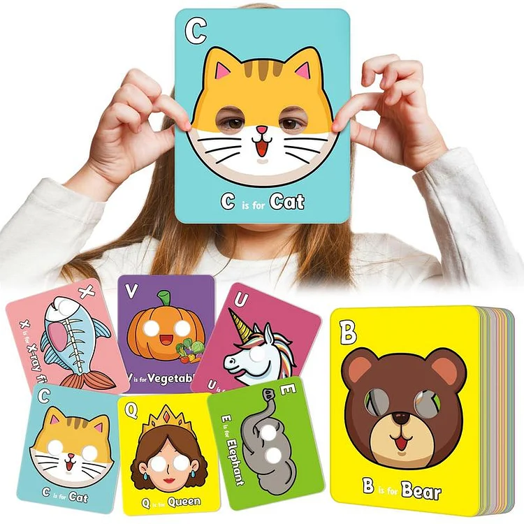 ✨🔥26 Pcs Alphabet ABC Flash Cards with Animal Masks 