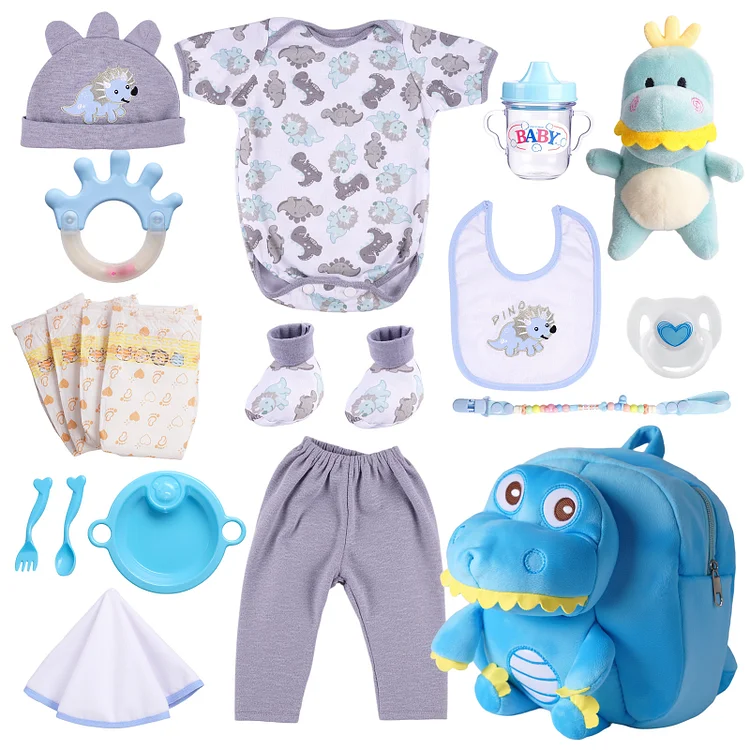 17"-22" Reborn Baby Boy Doll Grey 18 Pcs Set Clothing Accessories