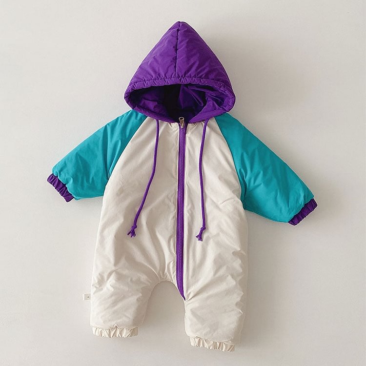 Reversible Quilted Colorblock Hooded Romper