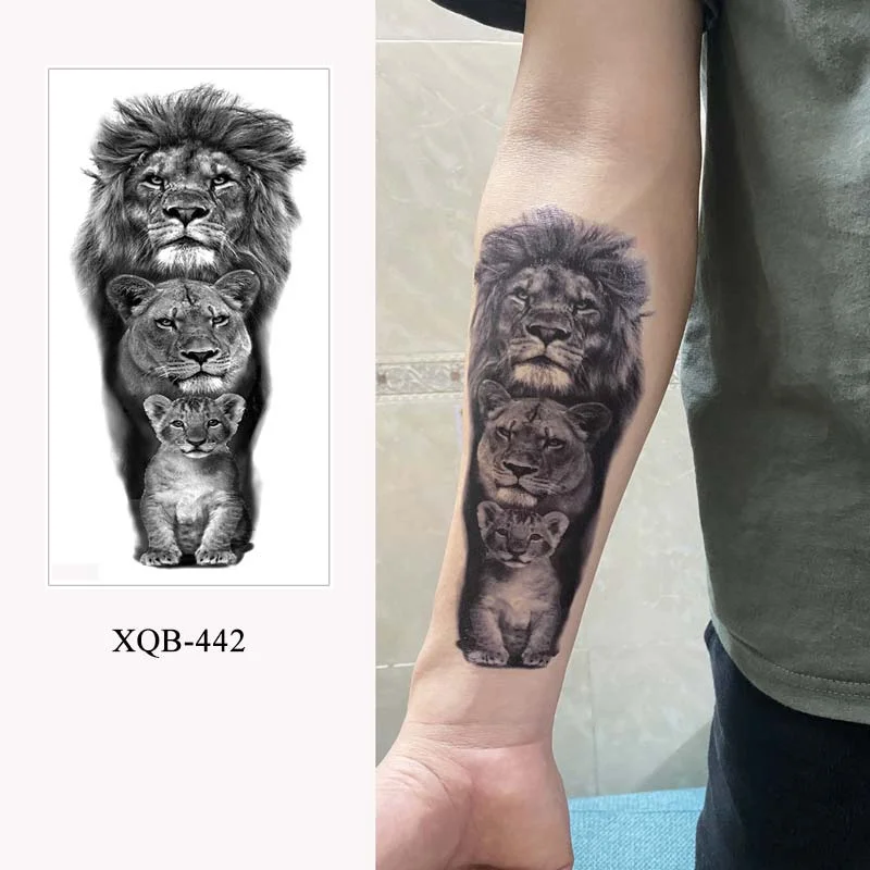 Sdrawing Forest Tattoo Sticker for Men Women Tiger Wolf Death Skull Temporary Tattoo Fake Henna Skeleton King Animal Tatoo Pattern