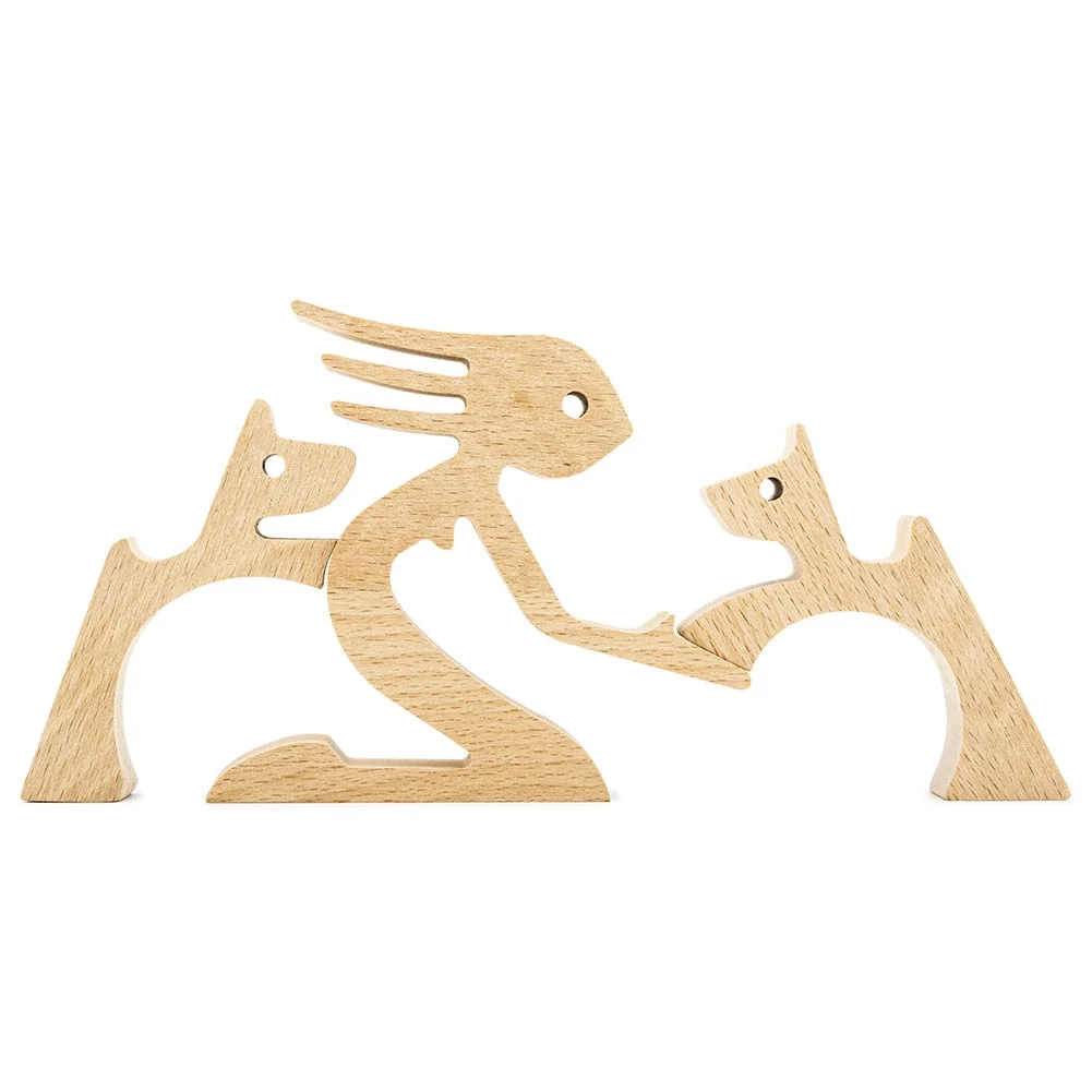 Puppy Family Wood Dog Carving Ornaments Decoration Home Decor Figurine Desktop Table Ornament Sculptures For Dog Pet Lover Gifts 712