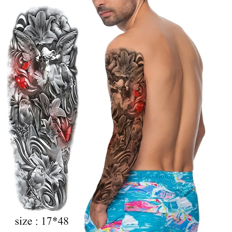 Waterproof Temporary Tattoo Sticker Full Arm Large Virgin Cross Tatoo Stickers Flash Fake Tattoos for Men Women