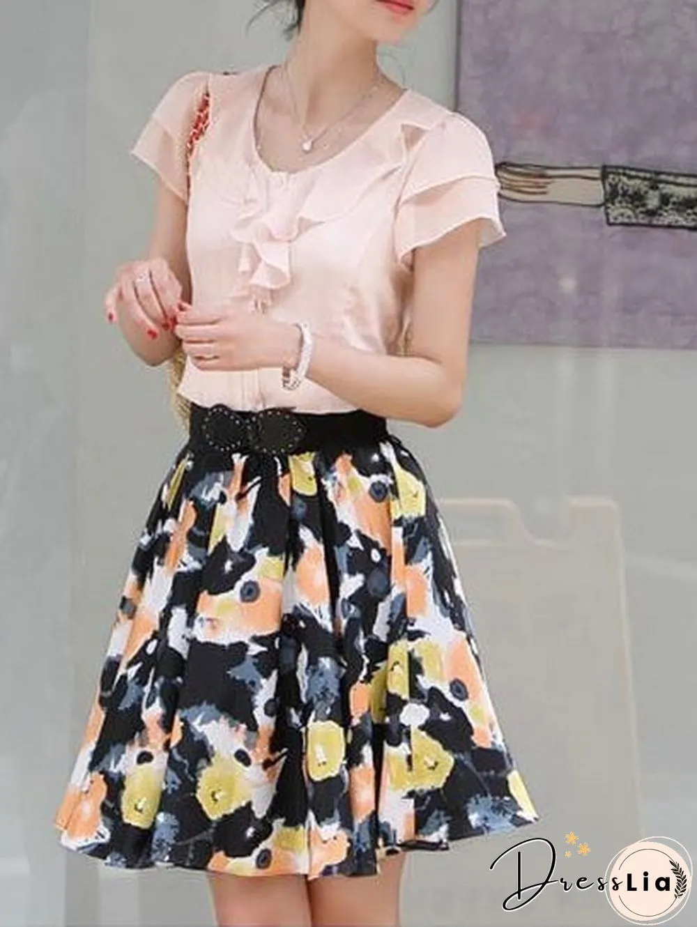 Spring Summer New Women Clothing Girl Casual Bow tie Short Sleeve Chiffon Blouse Shirt