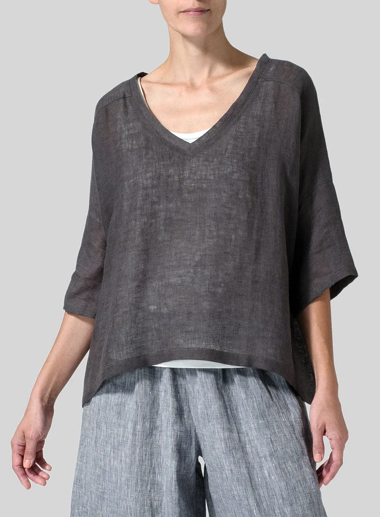 Cotton And Linen Deep V-Neck Top