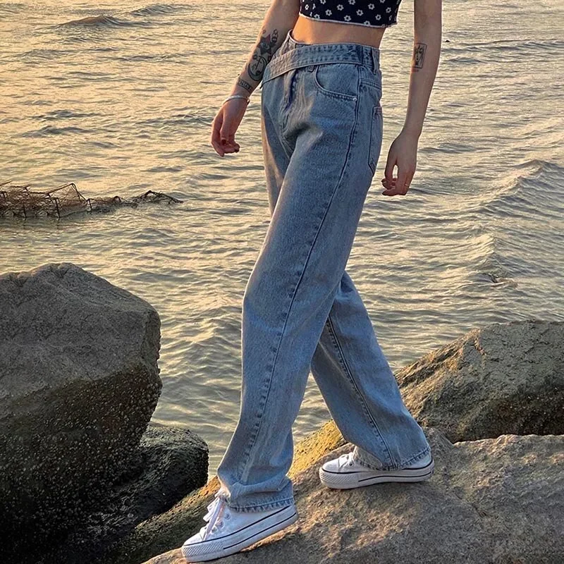 New Spring Vintage Women Jeans Trendiness Loose Straight Pants Female High Waist Wide Leg Trousers Mujer