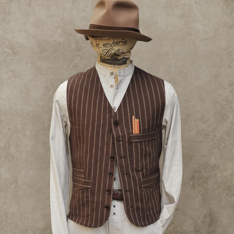 Men's Dark Brown Soft Striped Cotton Vest