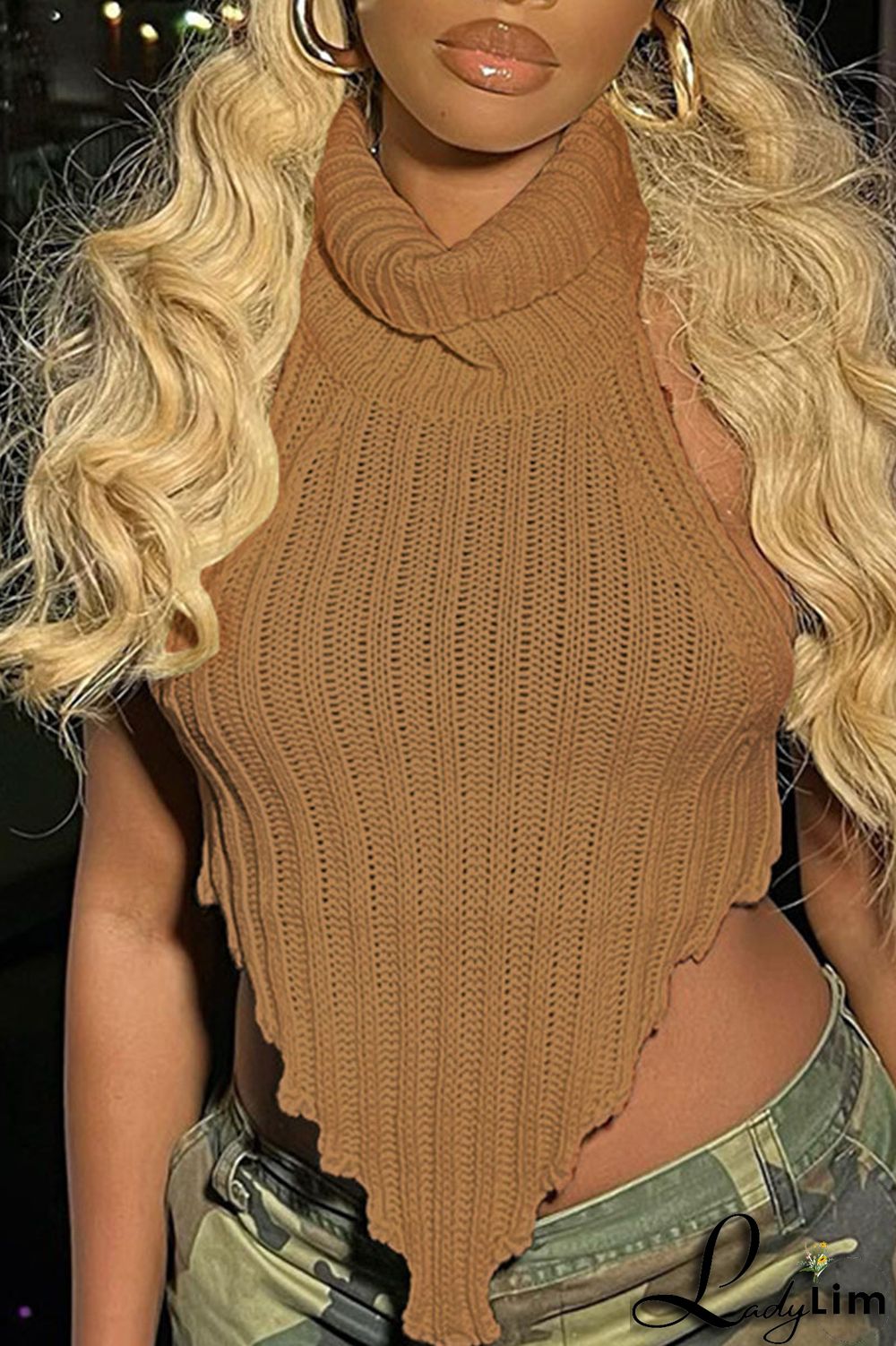 Black Sexy Casual Solid Backless Asymmetrical Turtleneck Tops