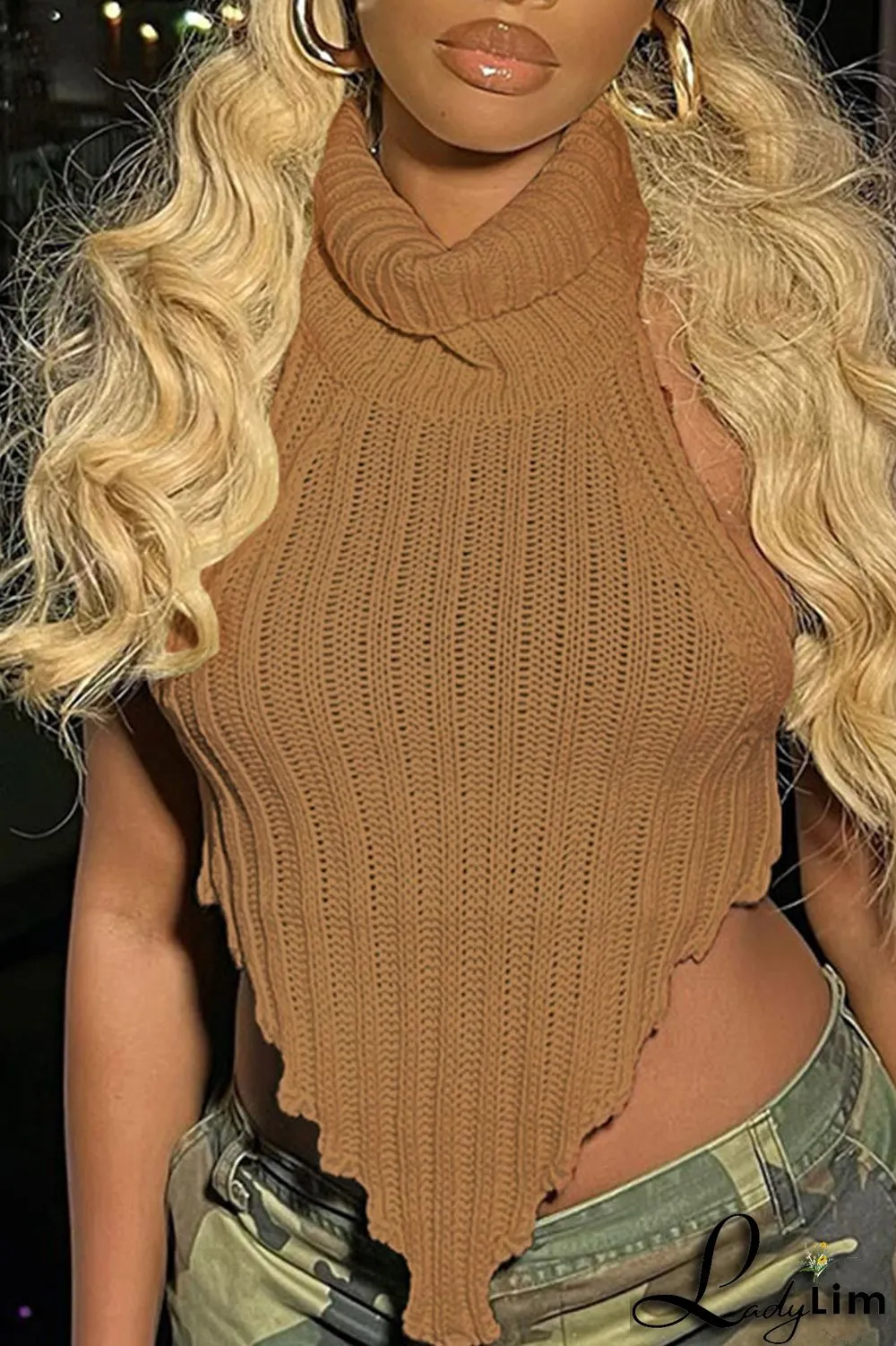 Black Sexy Casual Solid Backless Asymmetrical Turtleneck Tops