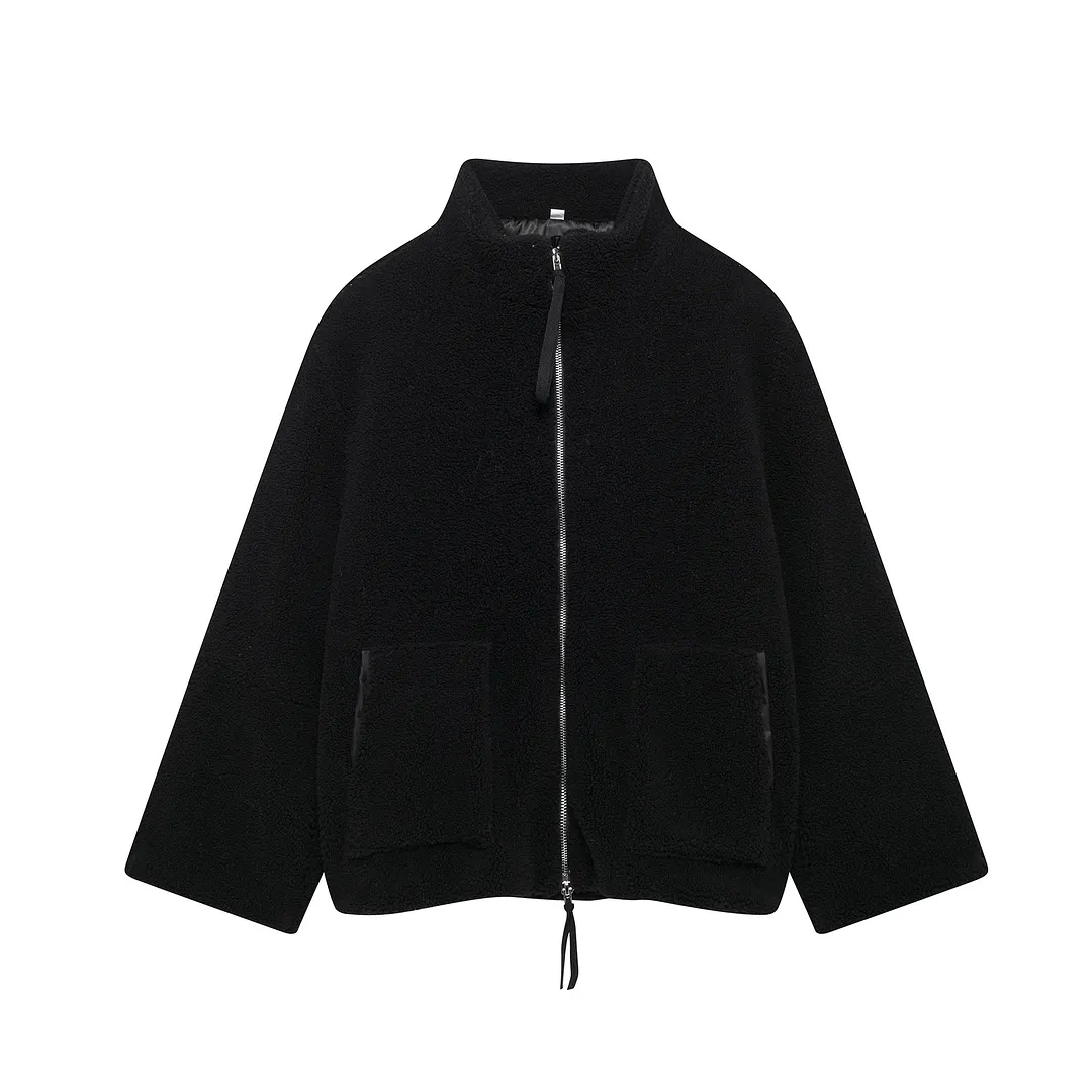 Nigikala Nigikala Autumn And Winter New Women's Pure Color Lazy Lamb Hair High Collar Hair Coat A65002