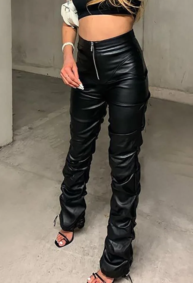 Brownm Stacked Pu Leather Pants