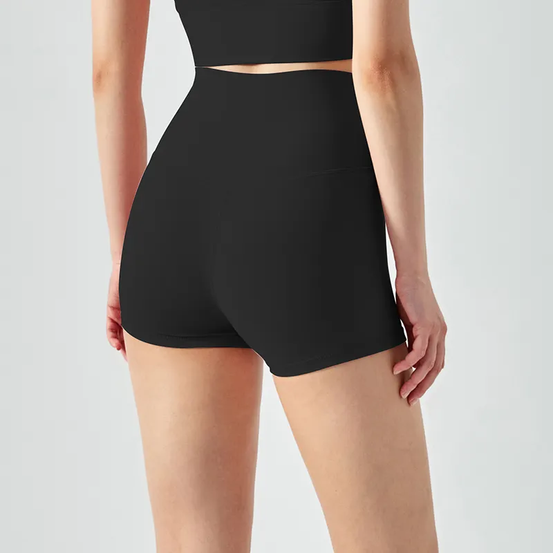 Buy Hergymclothing Black high rise no front seam squat proof tummy control flexible flatting hot yoga shorts womens online