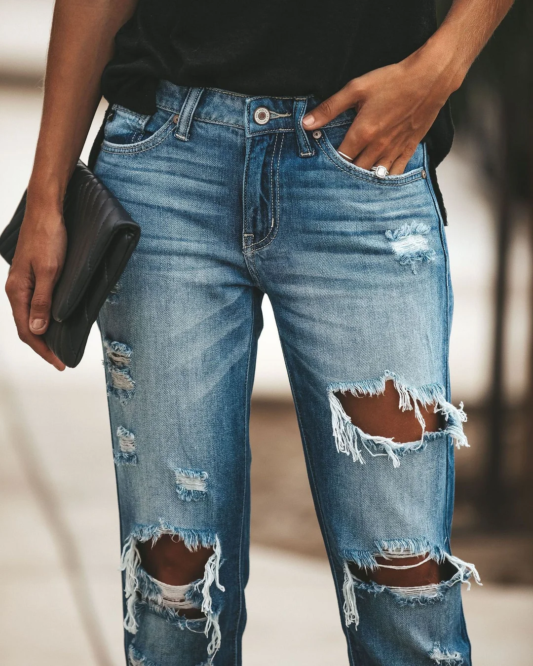 Women's Jeans Retro Ripped Boyfriend Straight Jeans