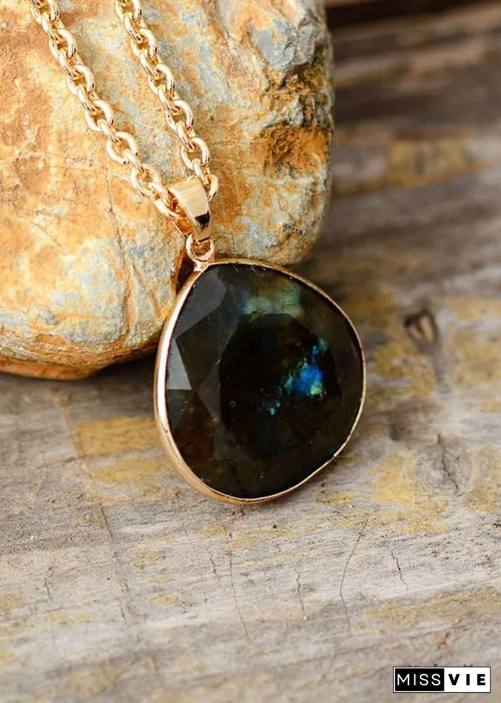 Boho Necklace, Labradorite and Gold Chain Rosie