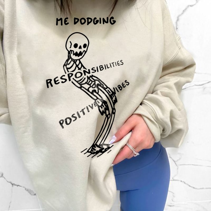 Skeleton Letter Printed Crew Neck All-match Sweatshirt - Krazyskull