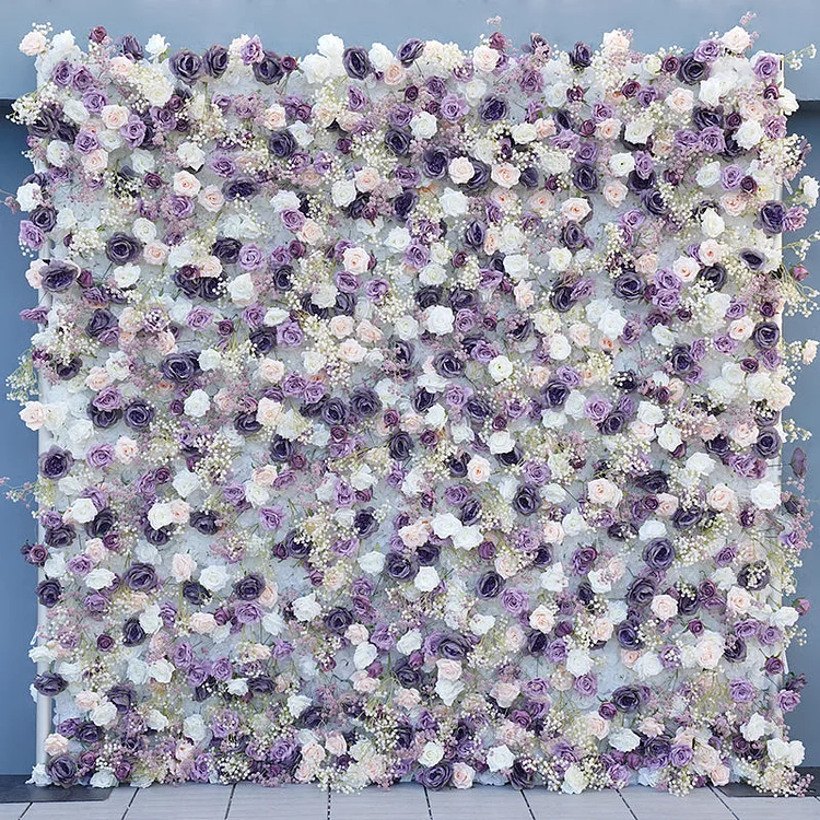 A7835 5D White Purple Wedding Backdrop Decor Cloth Curtain Roll Up Flower Wall