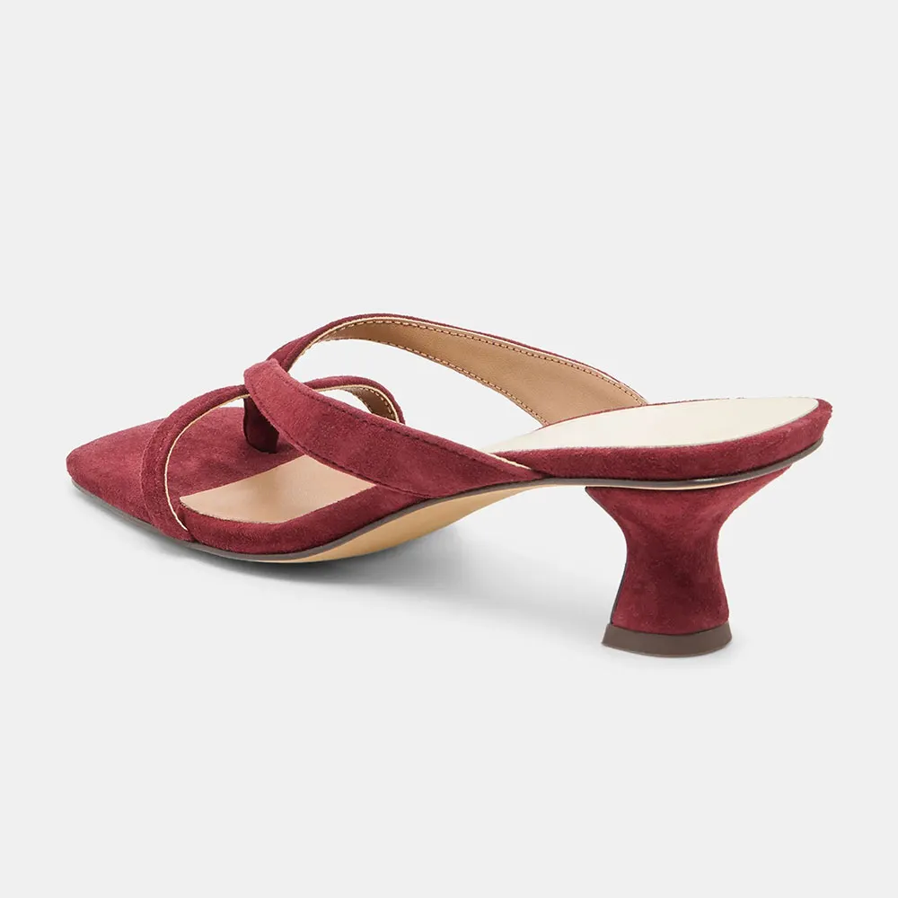 Women's Maroon Open Square Toe Slip On Flip Flops Slides Sandals