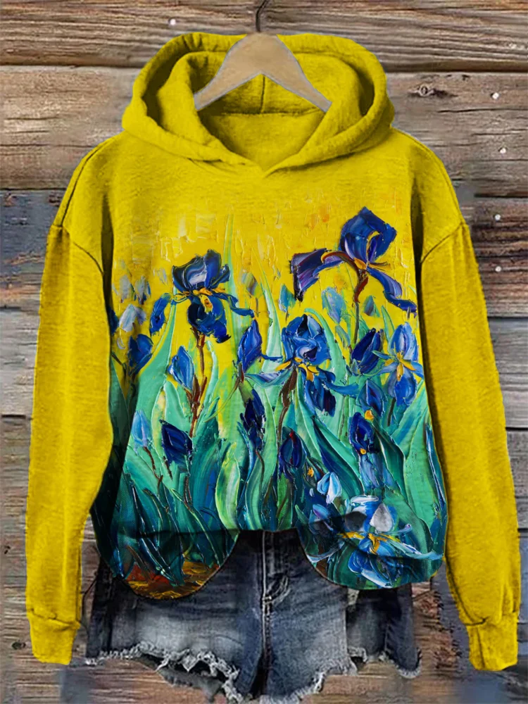 Irises Oil Painting Art Hoodie