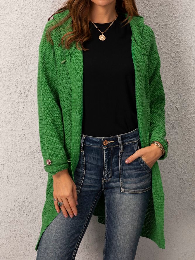 Floral Hooded Knitted Cardigan Plus Size Outerwear