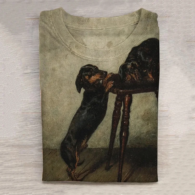 Wearshes Retro Dachshund Art Print Casual T-Shirt