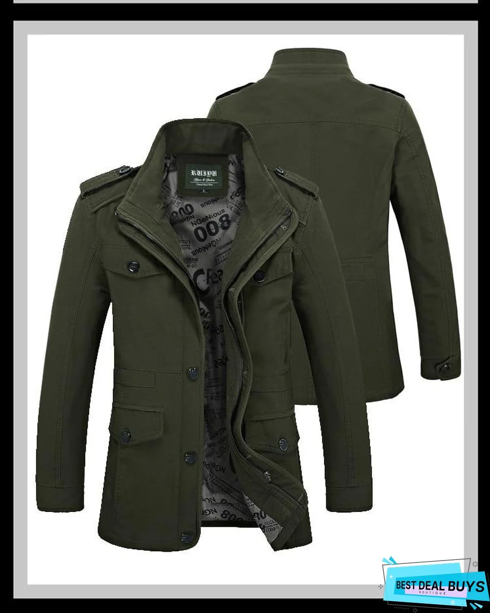 Mens Fashion Brand Casual Jacket Stand Collar Fat Slim Washed Cotton Long Jacket Coat Outwear