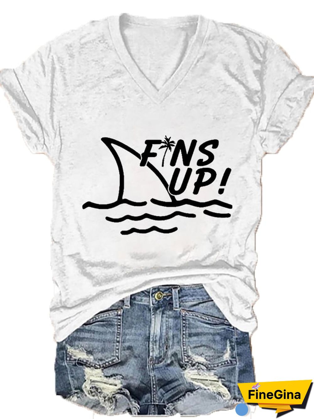 Women's Rip Jimmy Fins Up! Print V-Neck T-Shirt